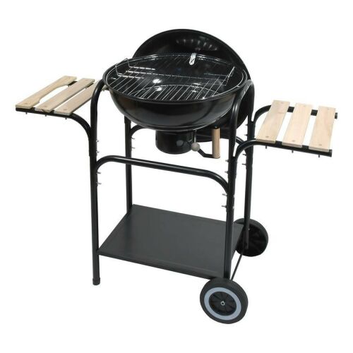 Cattara MESSINA 46cm faszéngrill állvánnyal, fa polcokkal és kerekekkel, oldalnézet - Kerti grillsütő