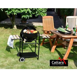 Cattara MESSINA 46cm faszéngrill állvánnyal, fa polcokkal és kerekekkel, ideális kerti vagy terasz grillezéshez - Cattara