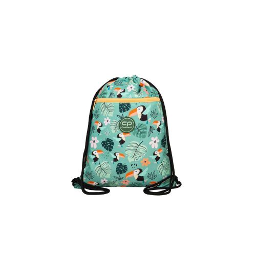 Coolpack Toucans húzózsinóros hátizsák, zöld színben, toukánokkal és trópusi levelekkel - Tornazsák
