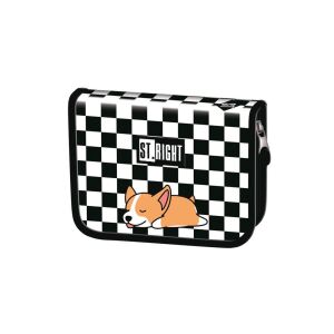 St. Right karierter Bleistift-Etui mit Sleepy Corgi Design, geschlossene Ansicht - Unipap