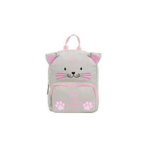 Widok z przodu szarego plecaka w kształcie kota z różowymi uszami i paskami, dla przedszkolaków - Derform