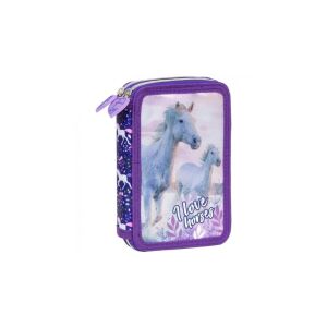 Lila 'Ich liebe Pferde' Stiftetui mit Pferde-Design - Derform