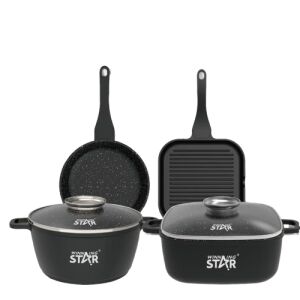 Комплект за готвене Winning Star 4 части, черен, ъглов изглед - Тигани за готвене и печене