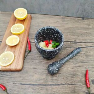 Konyhai Fokhagyma Mozsár és Mozsárkészlet Fokhagymaborshoz, Fokhagymadaráló és Chilidaráló Szürke Kő Mintás, 2 Darabos Készlet 136051637 - Mozsár