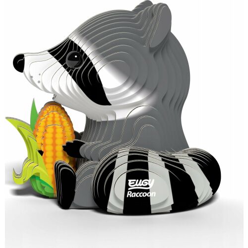 Nahaufnahme des zusammengebauten EUGY 3D Waschbär Puzzles