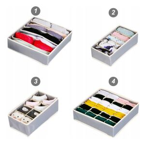 4 darabos gardróbfiók-rendszerező készlet, ideális fehérneműhöz és zoknihoz, szürke/bézs