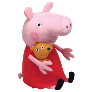 Плюшена играчка Ty Beanie Babies Peppa Pig, 38cm, розова свиня с червена рокля, която държи кафява плюшена мечка - Ty Плюш