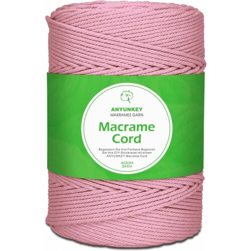 ANYUNKEY Makramee-Bastelrolle, Baumwolle, rosa, 400 m x 3 mm 125913319