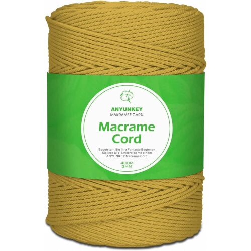 Anyunkey makramé kézműves tekercs, pamut, mustársárga, 400m x 3 mm 125913332