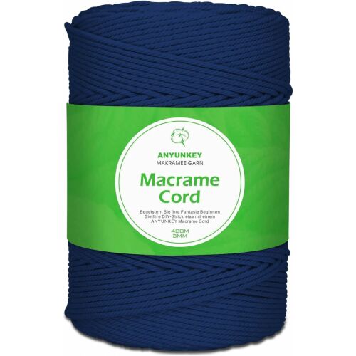 Rolka do makramy ANYUNKEY, bawełna, ciemnoniebieski, 400 m x 3 mm 125913339