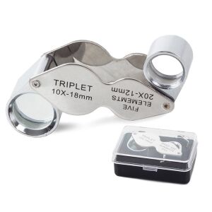 Ékszer zseb nagyító összecsukható 10x 20x nagyítás, acél ház