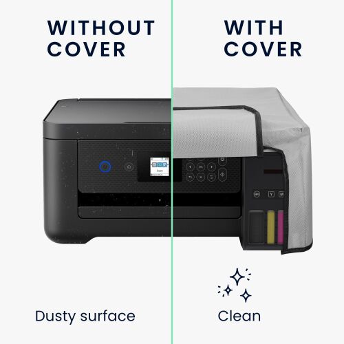 Epson EcoTank ET-2850/ET-2856 nyomtató Kwmobile nyomtatóvédővel és anélkül, bemutatva a porvédelmet