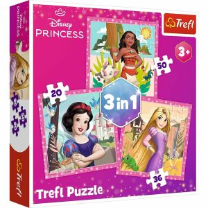 Trefl 3 in 1 Disney Prinzessin Puzzle, 3 verschiedene Puzzles, Schneewittchen, Rapunzel, Moana, 20, 36, 50 Teile - Puzzle & Rätsel