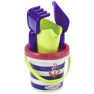 Set de joacă cu găleată Ecoiffier cu ancoră, include o găleată, lopată, greblă și o găleată mică cu capac - Jucari pe nisip