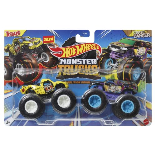 Комплект Hot Wheels Monster Trucks 2-pack, с чудовищните камиони Totaled и Crate Danger, мащаб 1:64