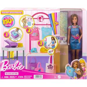 Barbie Fashion Design Studio Spielset mit Barbie Puppe, Kleiderständer, Kasse und Zubehör - Mattel