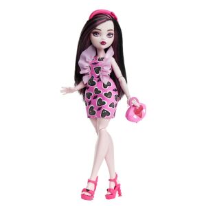 Păpușa Monster High Draculaura cu rochie roz, poșetă și pantofi - Mattel