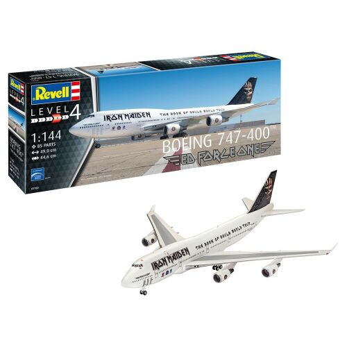 Revell IRON MAIDEN Ed Force One Boeing 747-400 1:144 makett készlet, összeépített repülővel