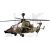 Elülső ferdeszögű nézet egy részletes MCRD58 PAH-2 TIGRE 1:72 méretarányú Eurocopter Tiger támadó helikopter modellről, pilótafülkét és fegyverzetet mutatva, fehér háttéren