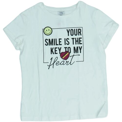 Fehér póló 'Your smile is the key to my heart' nyomtatással és mosolygós arccal - Gyerek póló