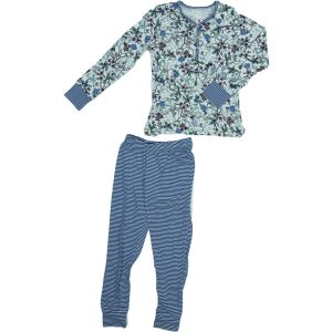 Pantaloni de pijama cu dungi albastre și albe și un top alb cu flori și nasturi roz, set de pijama pentru copii - Esprit