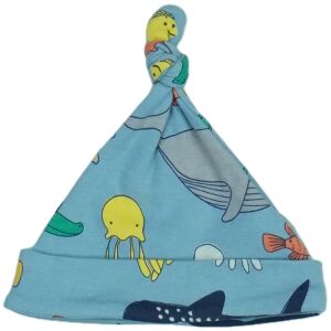 Blaue Baby-Mütze mit Meerestier-Druck, Wal, Qualle, Fisch, Knoten oben - Marks & Spencer