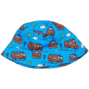 Dziecięcy kapelusz typu bucket z nadrukiem wozów strażackich, niebieski z czerwonymi wozami strażackimi, rozmiar 134 - Next