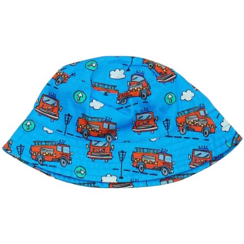 Next niebieski kapelusz typu bucket z nadrukiem w wóz strażacki, rozmiar 116