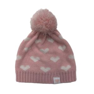 Rosa gestrickte Mütze mit weißen Herzen und einem flauschigen Bommel - Primark
