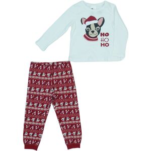 Set de pijamale de Crăciun pentru copii cu o cămașă albă cu mâneci lungi cu un câine purtând o pălărie de Moș Crăciun și cuvintele 'Ho Ho Ho' și pantaloni roșii cu un model de Crăciun - Bebeluși și copii mici
