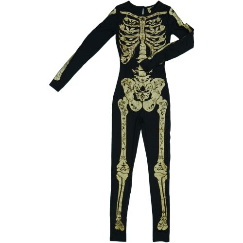 Kostým kostry pre deti, čierny overal s potlačou zlatého skeletu, halloweensky kostým