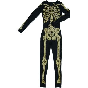 Kostium szkieletowy dla dzieci, czarny kombinezon z nadrukiem złotego szkieletu, kostium na Halloween - Kostium dla dzieci