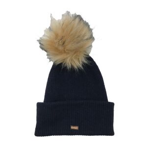 Caciulă tricotată albastră cu pompon din blană artificială - Superdry