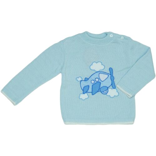 Aardvark Baby Jungen blauer Strickpullover mit Flugzeugstickerei