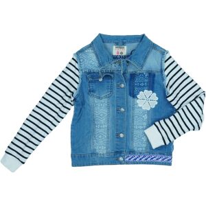 Desigual Mädchen Jeansjacke mit gestreiften Ärmeln, Stickdetails und Spitzenmuster - Desigual