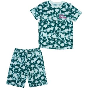 Gyerek pizsama szett, tie dye mintával, rövid ujjú póló és rövidnadrág, zöld és fehér szín, Chill Seeker márka - Gyerek pizsama, hálóing