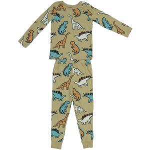 Детски пижамен комплект с динозавърски принт, блуза с дълъг ръкав и панталон, размер 122 - Мода и обличане
