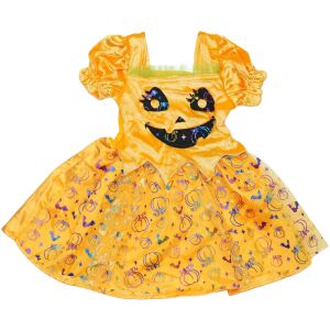 Kürbis-Kostüm für Mädchen, Größe 92, orangefarbenes Samtkleid mit Tüllrock und Kürbisdruck - George