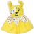 Žlté bodkované šaty s kostýmom medvedíka s informáciami o veľkosti