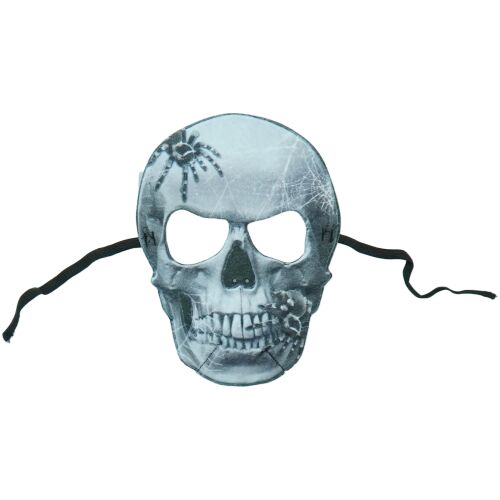 Kostýmna maska lebky s pavučinou a pavúkom, Halloweenový doplnok