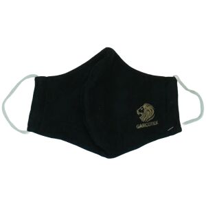 Schwarze Gesichtsmaske mit goldenem Löwen und Garcotex-Logo - Mundschutz