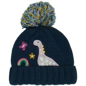 Blaue gestrickte Baby-Mütze mit Bommel, Regenbogen, Dinosaurier- und Schmetterlings-Stickerei - George