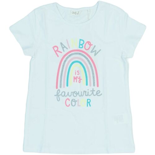 Fehér rövid ujjú lány póló szivárványos mintával és 'Rainbow is my favourite color' felirattal - OVS