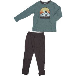 Сива риза с дълъг ръкав с надпис 'Collect Adventures Best Trip Ever' и кафяви панталони, пижама за деца - Мода и обличане