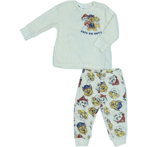 Pijama Paw Patrol mărimea 86, cu sloganul 'Pups on duty' și personaje Paw Patrol