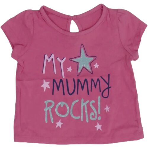 Rózsaszín 'My Mummy Rocks!' feliratos rövid ujjú póló lányoknak ezüst csillaggal - Gyerek póló
