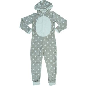 Szürke és fehér csillagos mintás pizsama mackó fülekkel és fehér körrel az elején - Gyerek pizsama, hálóing