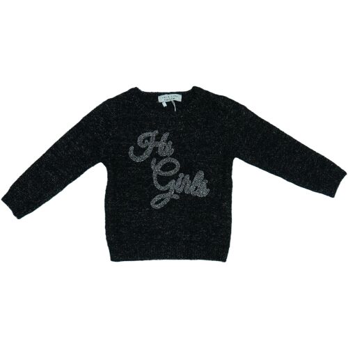 Lola Liza lányka fekete kötött pulóver 'Hi Girls' ezüst felirattal
