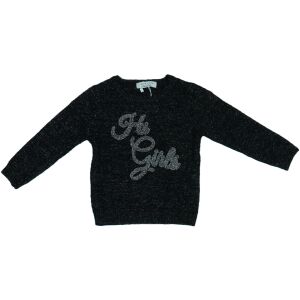 Lola Liza Mädchen Strickpullover schwarz mit silbernem 'Hi Girls' Schriftzug - Pullover für Damen