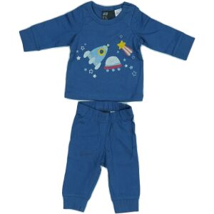 Modrá detská pyžama s potlačou vesmírnej rakety, dlhý rukáv a nohavice, veľkosť 50 - H&M
